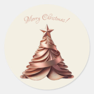 Modern Elegante Weihnachtsbaum-Rose Gold Runder Aufkleber