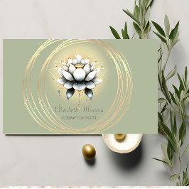 Modern elegante White Lotus Gold Circles Green Visitenkarte