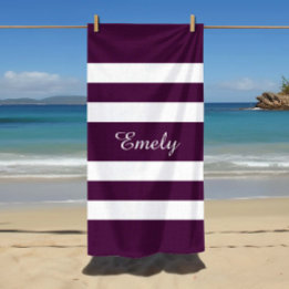 Modern eleganter Lila Streifenmuster Name Strandtuch