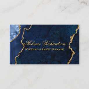  Modern Elegantes Blue Marble Agate Geode Gold Visitenkarte