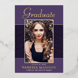 Modern Elegantes Script 1 Foto Foil Grad Card Folieneinladung