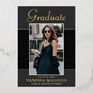 Modern Elegantes Script 1 Foto Foil Grad Card Folieneinladung
