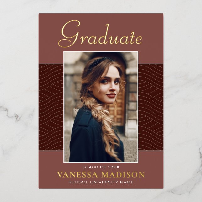 Modern | Elegantes Script 1 Foto Foil Grad Card Folieneinladung (Vorderseite)