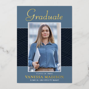 Modern Elegantes Script 1 Foto Foil Grad Card Folieneinladung