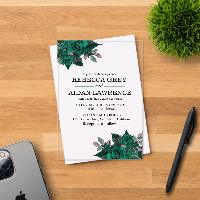 Modern Emerald Floral Garden Wedding Invitation Acryleinladungen (Insitu (Einladungskarte))