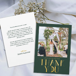 Modern Emerald Gold Foto Wedding Dankeschön Card Ankündigung