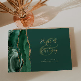 Modern Emerald Green Agate Gold Script Gästebuch