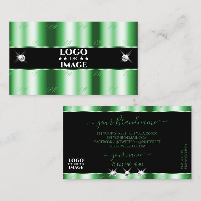 Modern Emerald Green Black Sparkle Jewels Logo hin Visitenkarte (Vorne/Hinten)