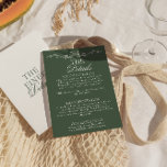 Modern Emerald Green Boho Floral Wedding Details Begleitkarte<br><div class="desc">Simple and stylish retro wedding guest info details. With emerald green background and white text layout with whimsical old money classy wordings.  And outline floral border. All the info are customizable as website,  transportation,  accommodation . Grab it along with other products from this classy hand made retro wedding suite.</div>