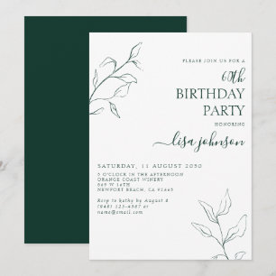 Modern Emerald Green Botanical 60. Geburtstag Einladung