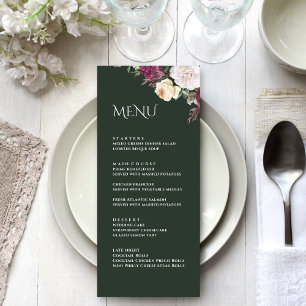 Modern Emerald Green Burgundy Peonies Menu Card Menükarte
