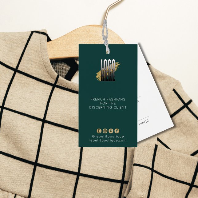 Modern Emerald Green Clothing Price Tag with logo (Von Creator hochgeladen)