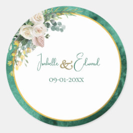 Modern Emerald Green Color Wash Blush Floral Runder Aufkleber