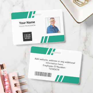 Modern Emerald Green Custom Employee ID Badge Ausweis
