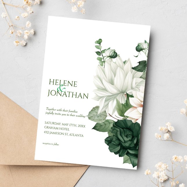 Modern Emerald Green Floral Elegant Boho Wedding Einladung (Von Creator hochgeladen)