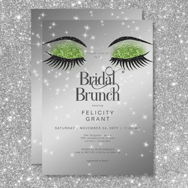 Modern Emerald Green Glam Eyes Bridal Brunch Einladung (Modern Emerald Green Glam Eyes Bridal Brunch Invitation)