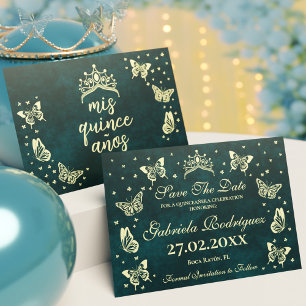Modern Emerald Green Gold 15 Jahre alt Quinceañera Save The Date