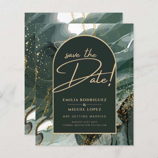 Modern Emerald Green Gold Agate Marble WEDDING (Vorne/Hinten)