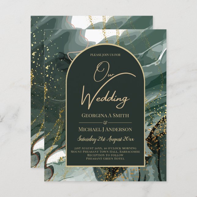 Modern Emerald Green Gold Agate Marble WEDDING (Vorne/Hinten)