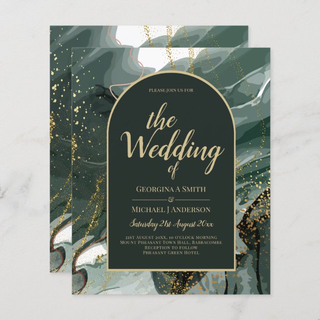 Modern Emerald Green Gold Agate Marble WEDDING (Vorne/Hinten)