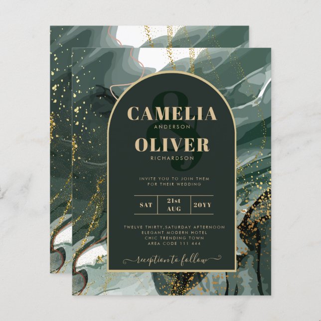 Modern Emerald Green Gold Agate Marble WEDDING (Vorne/Hinten)