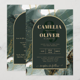 Modern Emerald Green Gold Agate Marble WEDDING Einladung