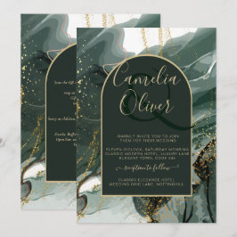 Modern Emerald Green Gold Agate Marble WEDDING Einladung