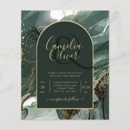 Modern Emerald Green Gold Agate Marble WEDDING Flyer