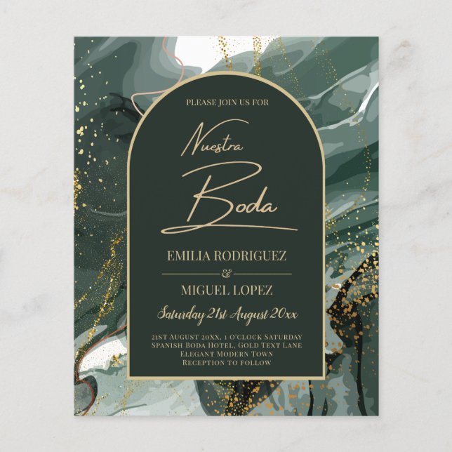 Modern Emerald Green Gold Agate Marble WEDDING Flyer (Vorne)