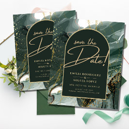 Modern Emerald Green Gold Agate Marble WEDDING Flyer