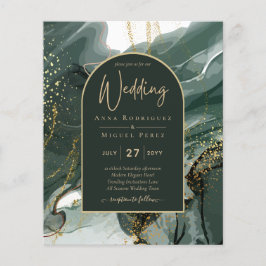 Modern Emerald Green Gold Agate Marble WEDDING Flyer