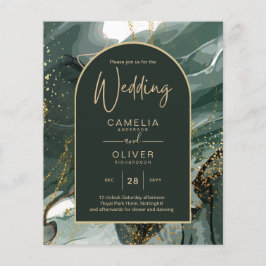 Modern Emerald Green Gold Agate Marble WEDDING Flyer