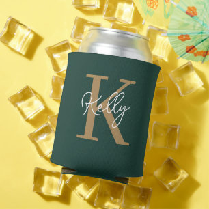 Modern Emerald Green Gold Monogram Script Dosenkühler