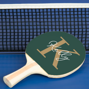Modern Emerald Green Gold Monogram Script Tischtennis Schläger