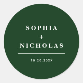 Modern Emerald Green Minimal Elegante Hochzeit Runder Aufkleber