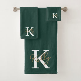 Modern Emerald Green Monogram Script Badhandtuch Set