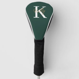 Modern Emerald Green Monogram Script Golf Headcover