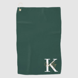 Modern Emerald Green Monogram Script Golfhandtuch