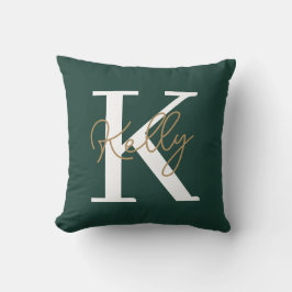 Modern Emerald Green Monogram Script Kissen