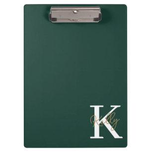 Modern Emerald Green Monogram Script Klemmbrett