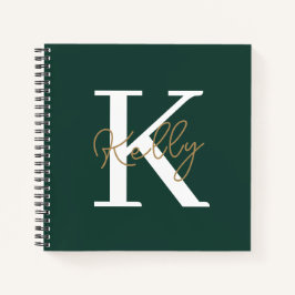 Modern Emerald Green Monogram Script Notizbuch
