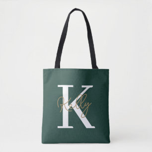 Modern Emerald Green Monogram Script Tasche