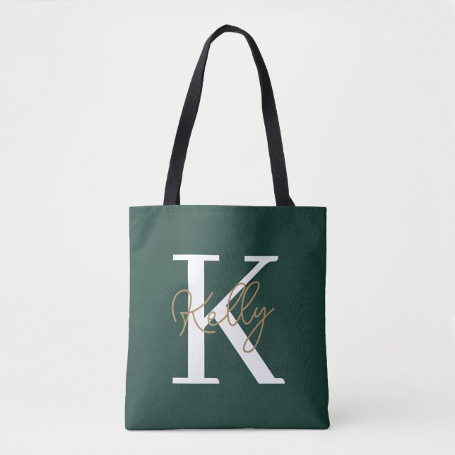 Modern Emerald Green Monogram Script Tasche (Vorderseite)