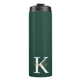 Modern Emerald Green Monogram Script Thermosbecher
