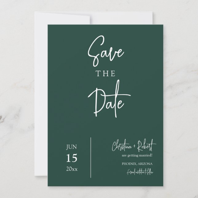 Modern Emerald Green Save the Date Boho Wedding Einladung (Vorderseite)