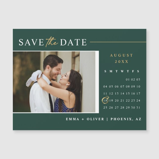 Modern Emerald Green Save the Date Calendar Magnet (Vorderseite)