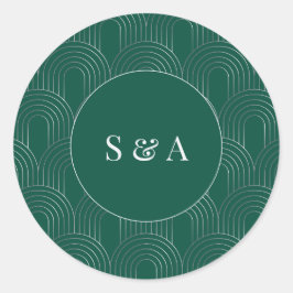 Modern Emerald Green & Silver Arch Runder Aufkleber