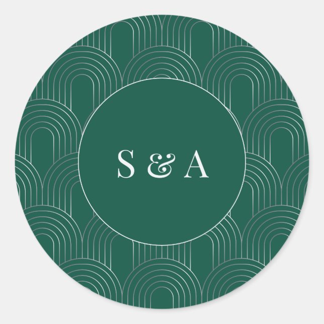 Modern Emerald Green & Silver Arch Runder Aufkleber (Vorderseite)