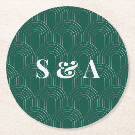 Modern Emerald Green & Silver Arch Runder Pappuntersetzer