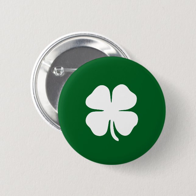 Modern Emerald Green Vier-Leaf Clover Lucky Irish Button (Vorne & Hinten)